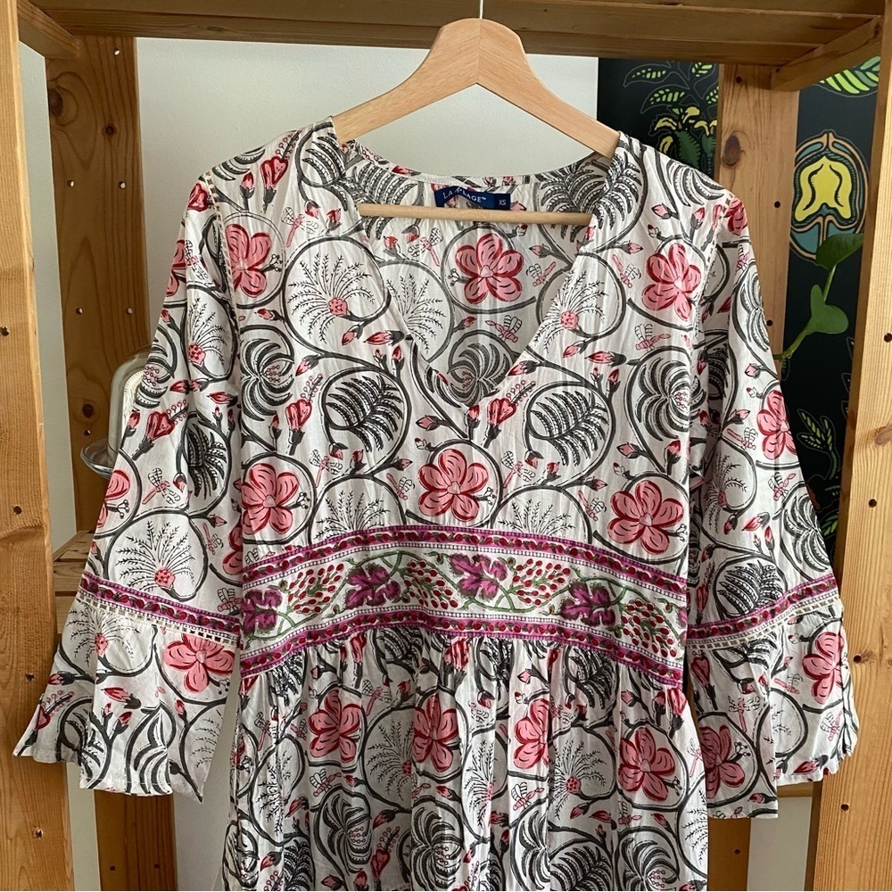 La Plage Pink White Loopy Floral Water Mill Maxi Dress XS - Picture 6 of 16